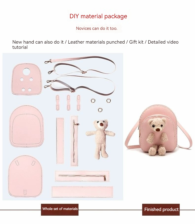 DIY Teddybär handgemachtes gewebtes weibliches selbstgemachtes Geschenk für Freundin, handgenähte Umhängetasche, Rucksack_voghion.com