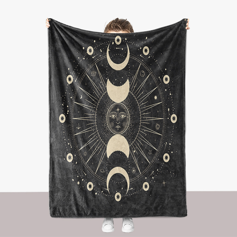 Coperta ispessita per divano in flanella stampata in 3D della serie Universe Moon Sun_voghion.com