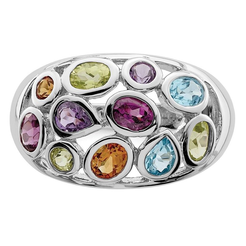 Sterling Silver Rhodium-plated Multi Gemstone Ring_voghion.com