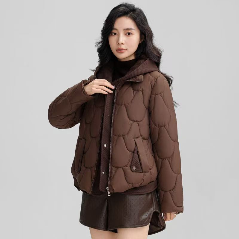 Vêtements pour femmes, doudoune d'hiver à capuche pour femmes, style court, manteau imitation deux pièces, coupe ample, tendance, épais, chaud, matelassé_voghion.com