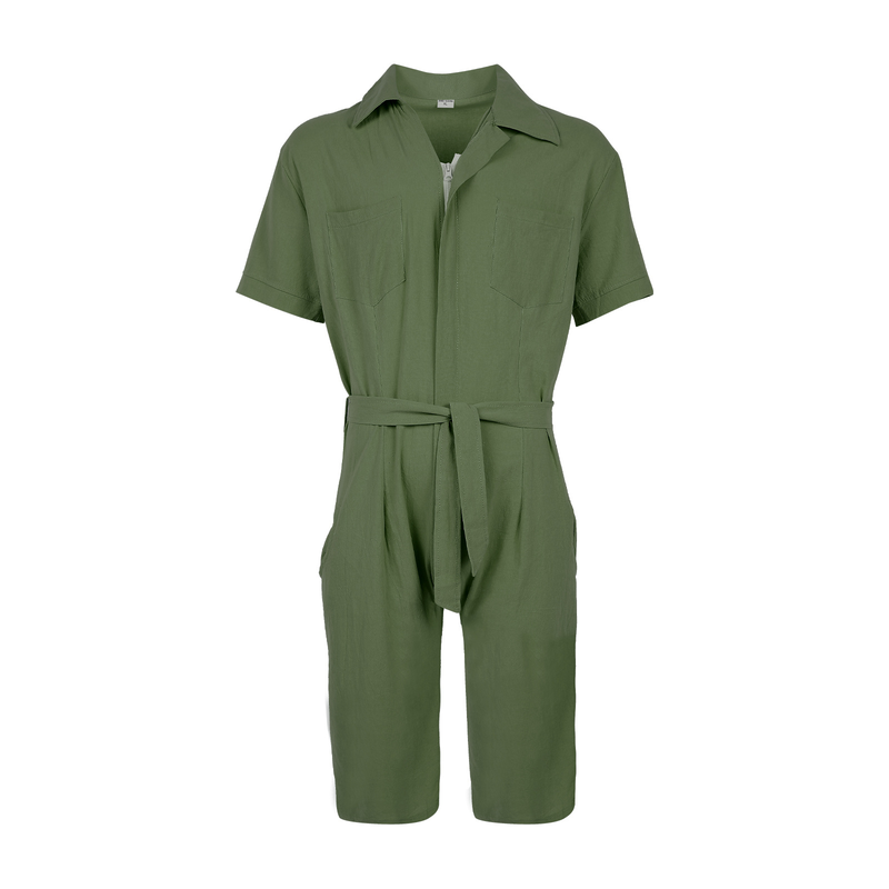 Man's clothing Summer casual sports jumpsuit men summer loose short sleeve T-shirt shorts cotton linen suit men_voghion.com
