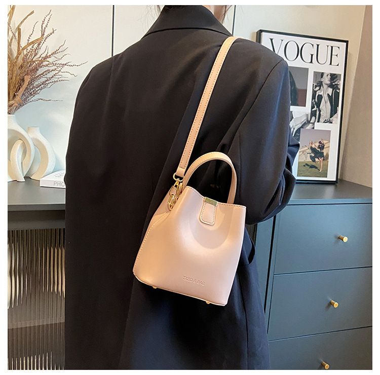 Borsa a secchiello da donna, alla moda, semplice, popolare, grande capacità, a tracolla singola, con apertura obliqua, portatile._voghion.com