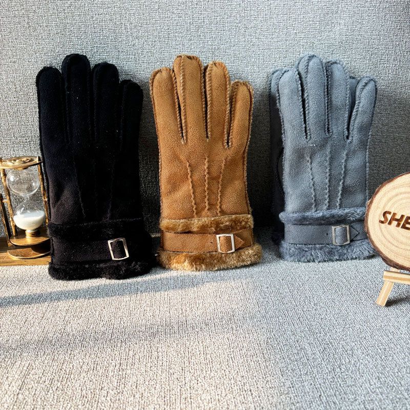 Gants chauds d'extérieur pour femmes, automne et hiver, en daim, avec fourrure intégrée_voghion.com