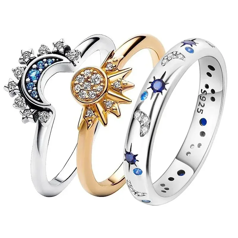 Nuovo anello di cristallo blu celeste scintillante con luna, sole e stella per donna, elegante e alla moda, fascia impilabile per le dita, regalo per feste_voghion.com