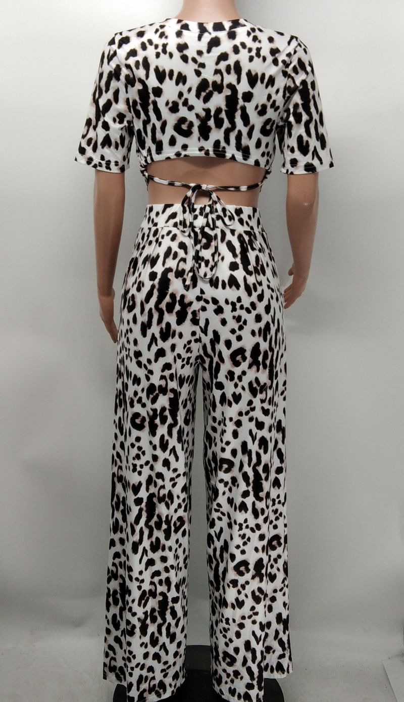 Pantalon à jambes larges imprimé léopard, nombril à la mode, costume deux pièces, offre spéciale_voghion.com