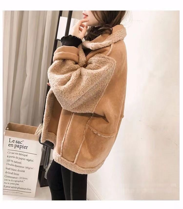 Damenbekleidung Kunstlammfelljacke Winter Gemütliche Oberbekleidung mit Fleecefutter Kurze Bomberjacke Für Kleine Bis Große Größen_voghion.com