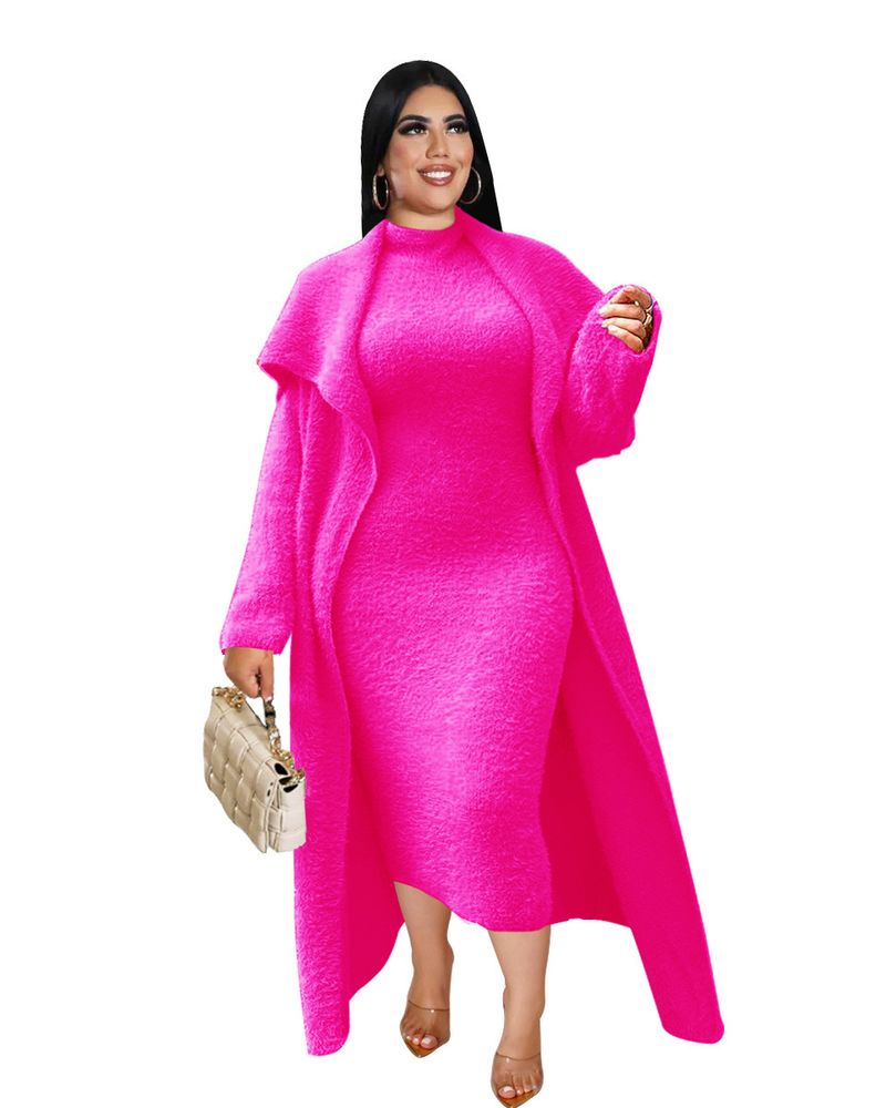 Abbigliamento donna temperamento abito e cappotto due pezzi moda transfrontaliera ampio lungo cardigan velluto completo_voghion.com