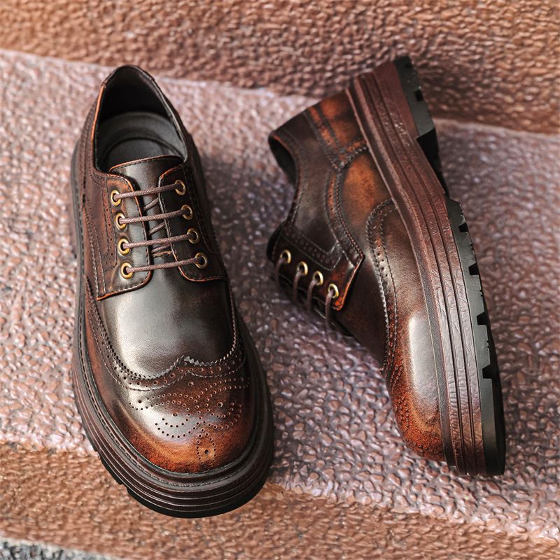 Brogue Carved Business Casual Men Derby Genuine Leather British Wedding Formal Suit Men's Shoes_voghion.com