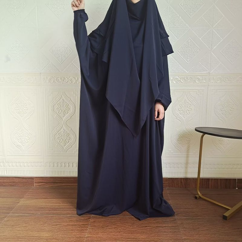Vestido de dos piezas con hiyab, holgado, con mangas murciélago y color liso para mujer de Dubái, P105_voghion.com