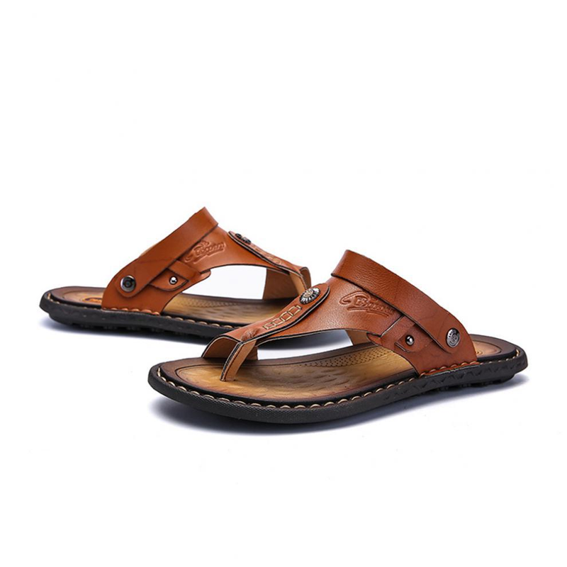 Cross-border new flip flops beach large size cross-border men's leather slippers_voghion.com