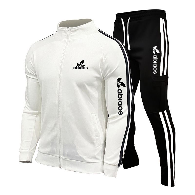 2024 Herren Frühling und Herbst Reißverschlussjacke Sporthose mit gestreifter Taschendekoration Laufanzug-Set_voghion.com