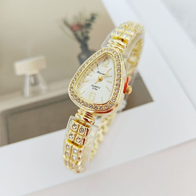 Light Fashion Snake-Shaped Diamond-Inlaid Women's Heart Flower-Shaped Quartz Bracelet Watch For Girls_voghion.com