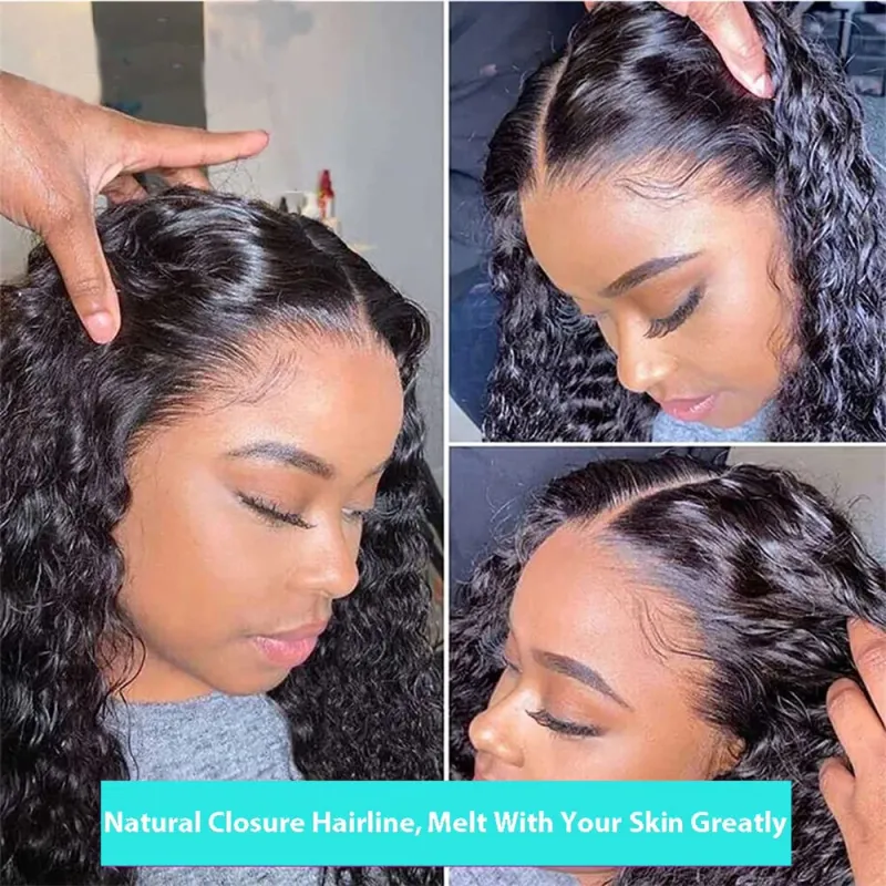 Unda de apă braziliană Păr uman Transparent dantelă frontală Kinky Curly Culoare naturală 4x4 13x4 Închidere Vanzare_voghion.com