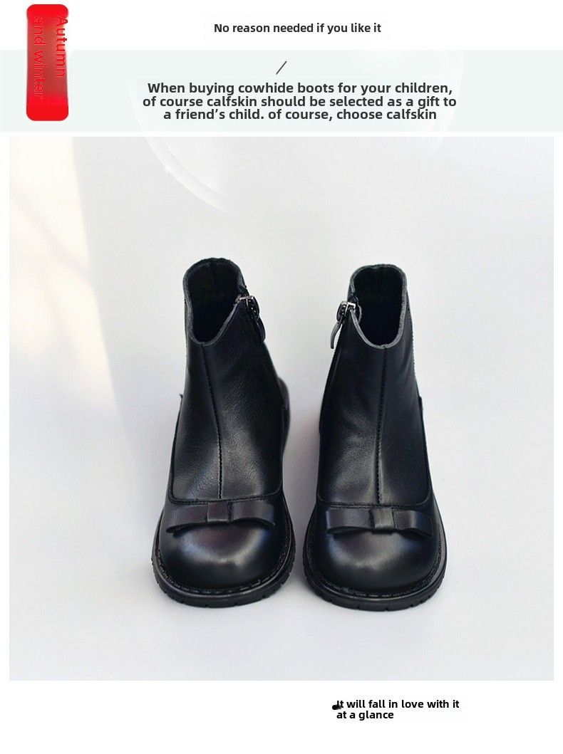 Sapatos infantis meninas sapatos de couro preto princesa Martins botas outono e inverno único algodão médio tubo curto fundo macio lã zíper_voghion.com