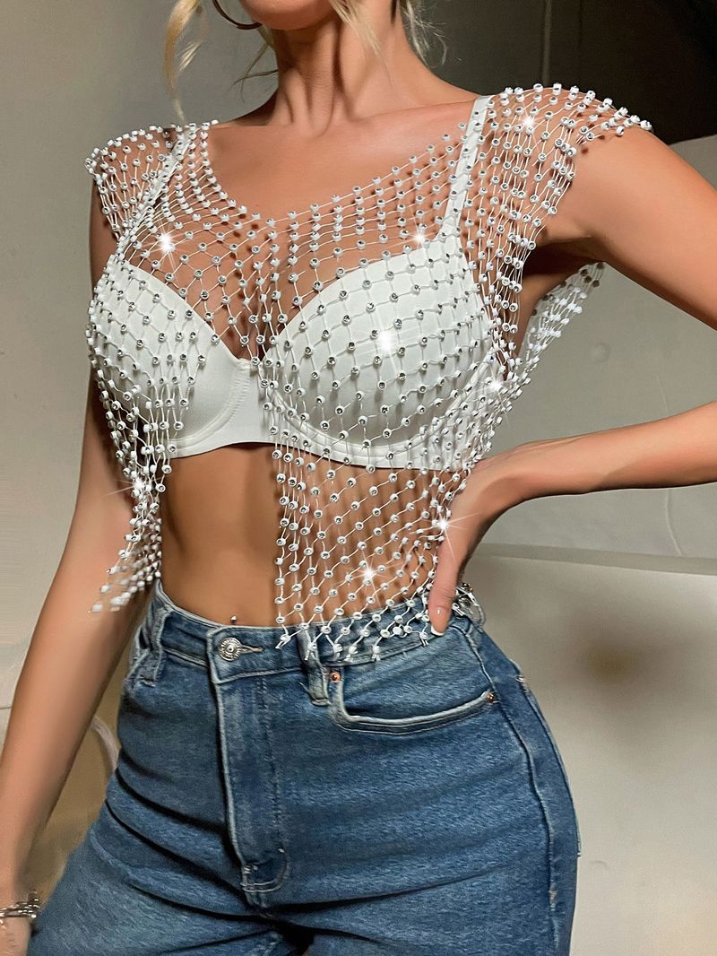 Damen Kleeder New Net Diamant Sparkling Diamant Damen Ärmlos Vest_voghion.com