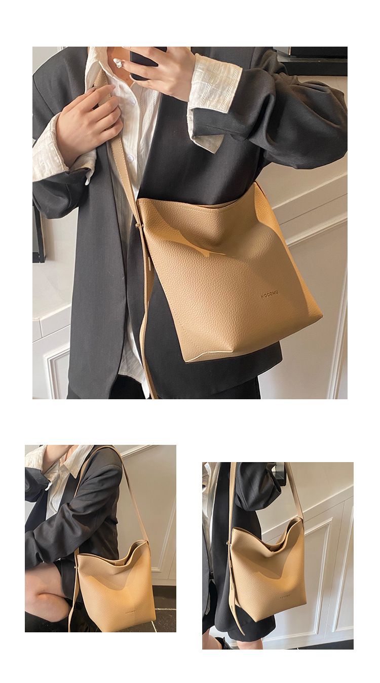 Women's Bucket Bag Women's Bag Crossbody Bag Design Child Mother Bucket Bag Lychee Grain Material Soft Tote Bag_voghion.com
