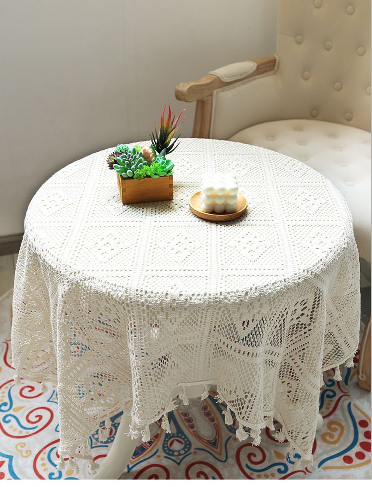 Vintage Crochet Tablecloth – Polyester Lace Rectangular & Round Table Cover For Dining/Coffee Table– Non-Slip Heat-Resistant Farmhouse Decor_voghion.com