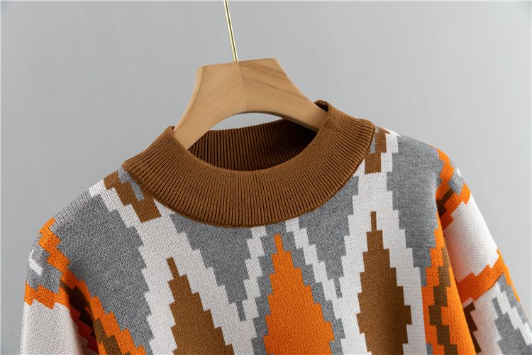 Lockerer Rautenpullover für Damen, zweiteiliger Anzug, gestrickte Hose mit weitem Bein_voghion.com