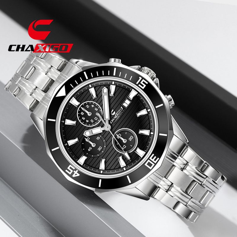 CHAXIGO Kasig Mechanical Quartz Watch Men's Business Waterproof Belt Calendar Three-eye Six-pin Watch_voghion.com