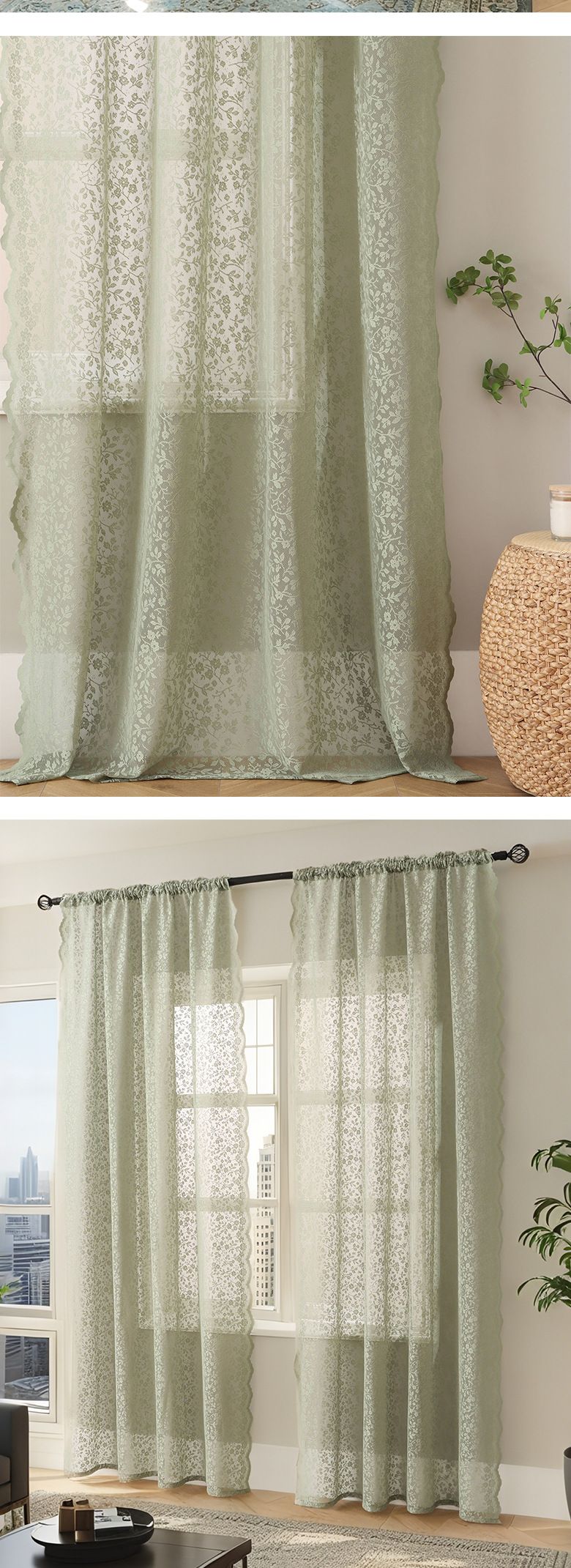 Franska krämfärgade transparenta gardiner - Vita voilegardiner för vardagsrum och sovrum (ljusfiltrerande, inte genomskinliga, färdiga, bohemisk chic-stil)_voghion.com