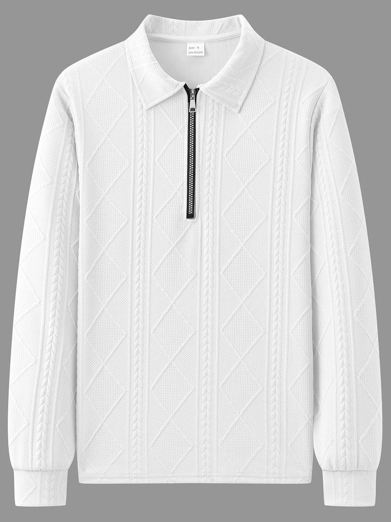 Conjunto de polo y sudadera con rayas de trigo texturizado para hombre: conjunto retro de manga larga con capas para uso informal._voghion.com