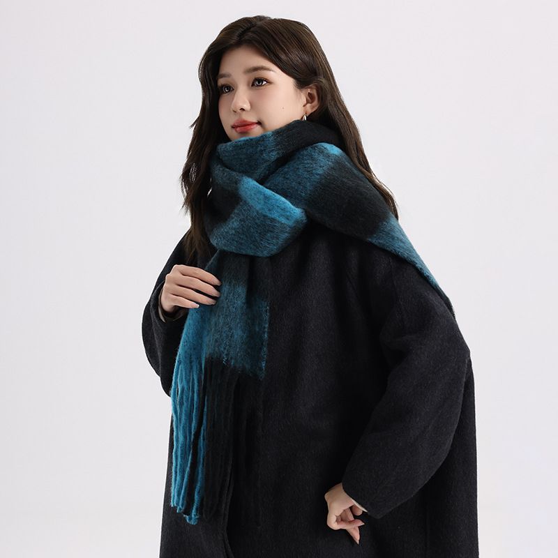 Korean Trendy Peronality Plaid Women' Autumn And Winter Warmth 2024 New Tyle Tael Thickened Hawl Carf For_voghion.com
