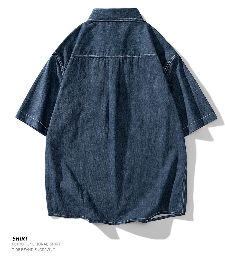 Camicia a maniche corte in denim di cotone, estiva, da uomo, nuova moda, indossabile, retrò, lavata, tendenza_voghion.com