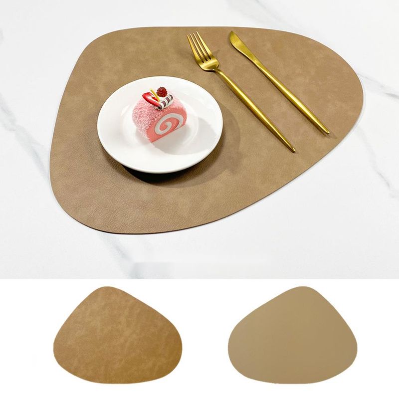 Nordic Cowhide Grain Water Drop Shape Leather Placemat Double-Sided Non-Slip PU Heat Insulation Restaurant Hotel Dining_voghion.com