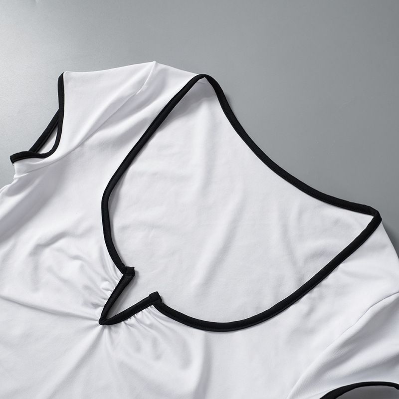 Q24TP118 Fashionable contrasting color U-neck pleated pullover short top for women's 2024 summer versatile style_voghion.com