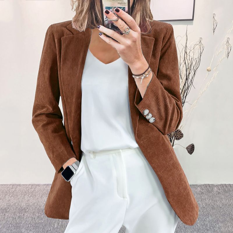 Giacca blazer professionale casual in velluto a coste elegante, vestibilità slim, tinta unita, autunno e inverno_voghion.com