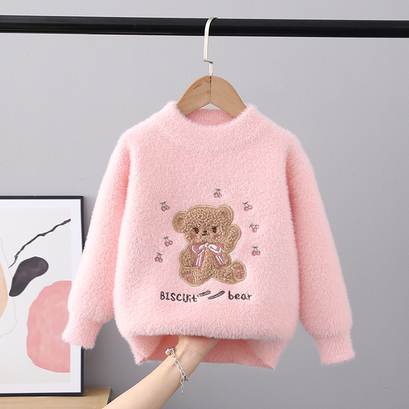 Pull à col rond pour filles, pull en cachemire de vison, manches longues, dessin animé, automne et hiver_voghion.com