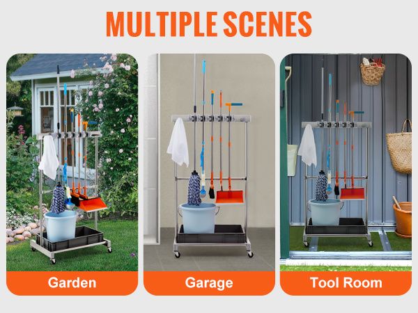 VEVOR Garden Tool Organizer, 10 Slots with Hooks, Yard Tool Tower Rack with Wheels for Garage Organization and Storage, Hold Long-Handled Tool/Rake/Br_voghion.com