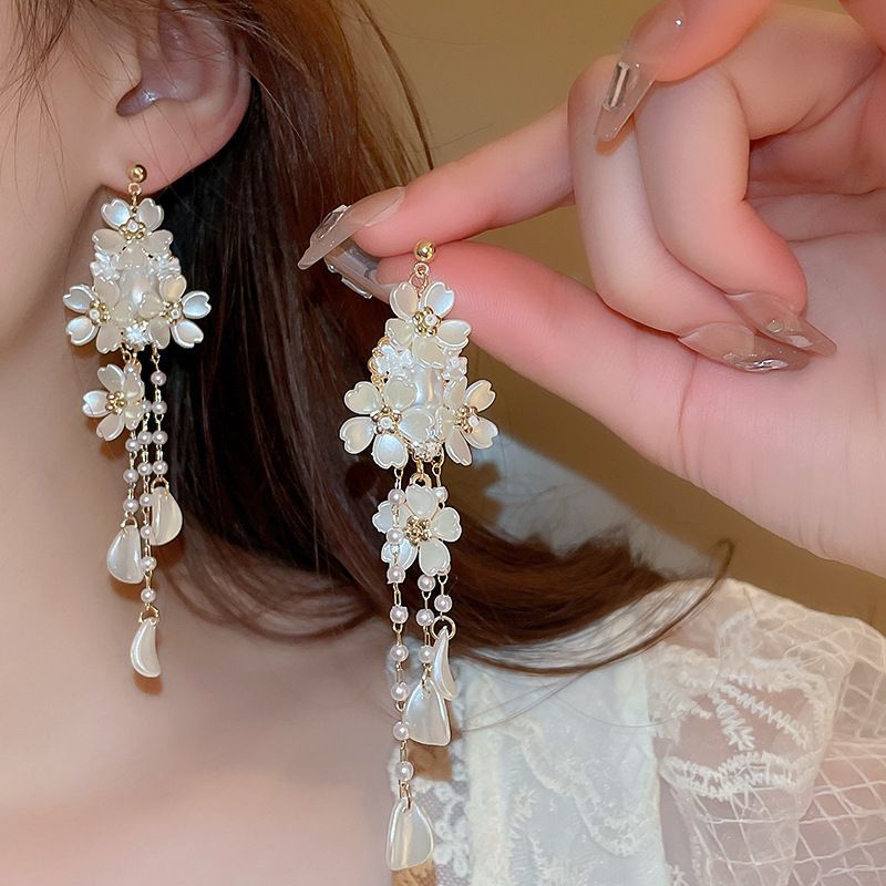 Orecchini pendenti in argento con fiocco elegante ultra immortale, fiore, luce francese, lusso, moda, stile letterario, dolci e versatili_voghion.com