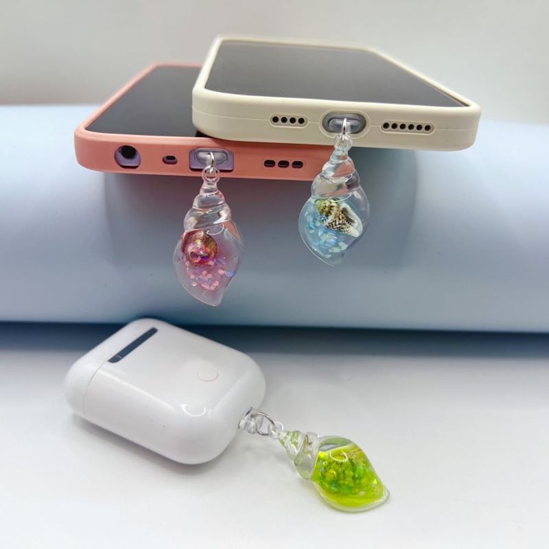 Spina di ricarica per telefono con spirale colorata trasparente e portafortuna a forma di conchiglia per Apple, Huawei e Android di tipo C._voghion.com