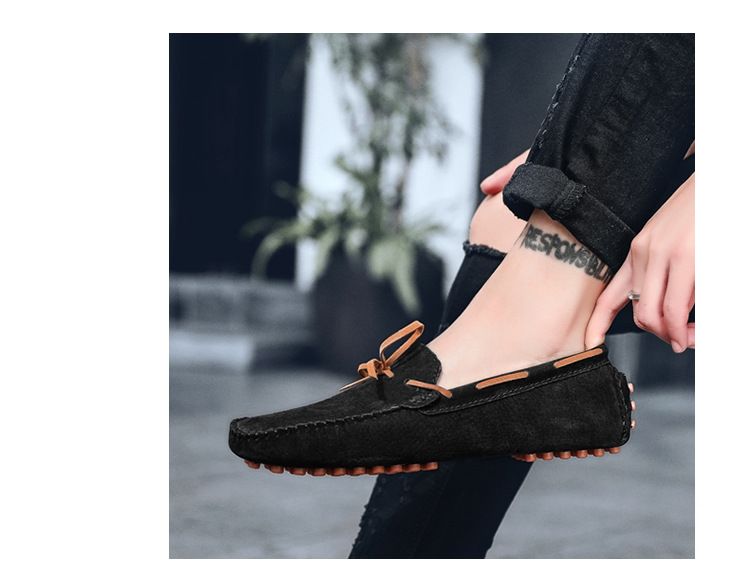 Herrskor i läder med Pig Bean-motiv, slip-on, herrskor i läder_voghion.com