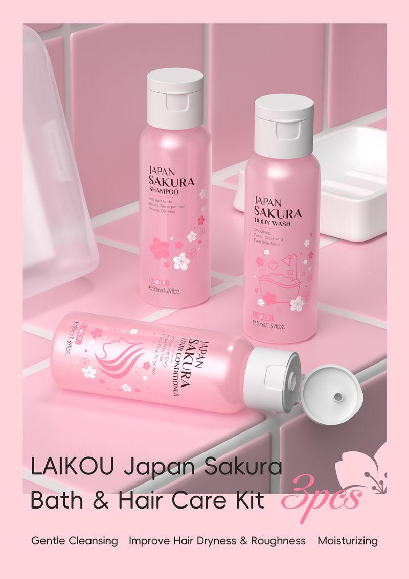 Scrub e trattamenti per il corpo Set da bagno e cura dei capelli Sakura giapponese 3 pezzi Idratante Detergente_voghion.com