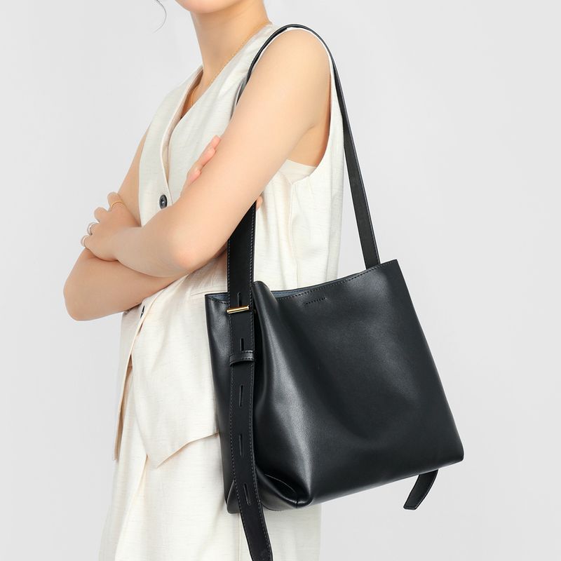 Borsa a secchiello con tracolla di grande capacità di fascia alta in vera pelle per donna 2025, nuova di zecca coreana_voghion.com