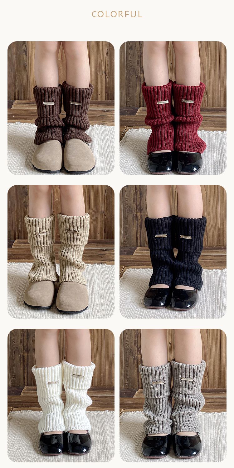 Calcetines de otoño e invierno con puño metálico, calcetines gruesos y cálidos de lana de punto hasta la pantorrilla_voghion.com