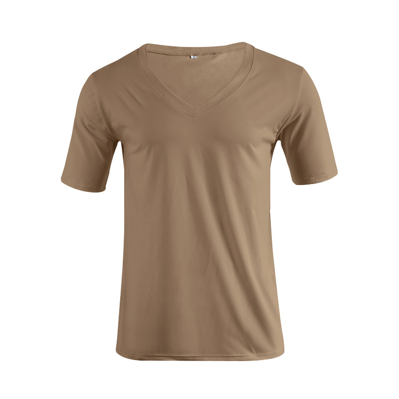 Men's v-neck solid color plus size casual short-sleeved t-shirt_voghion.com