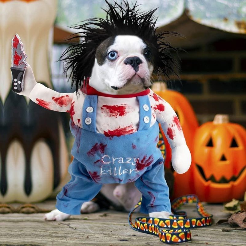 20.23million Halloween Pet Dog Knife Bloody Transformation Costume Wig Set Role Play Cat Clothes_voghion.com
