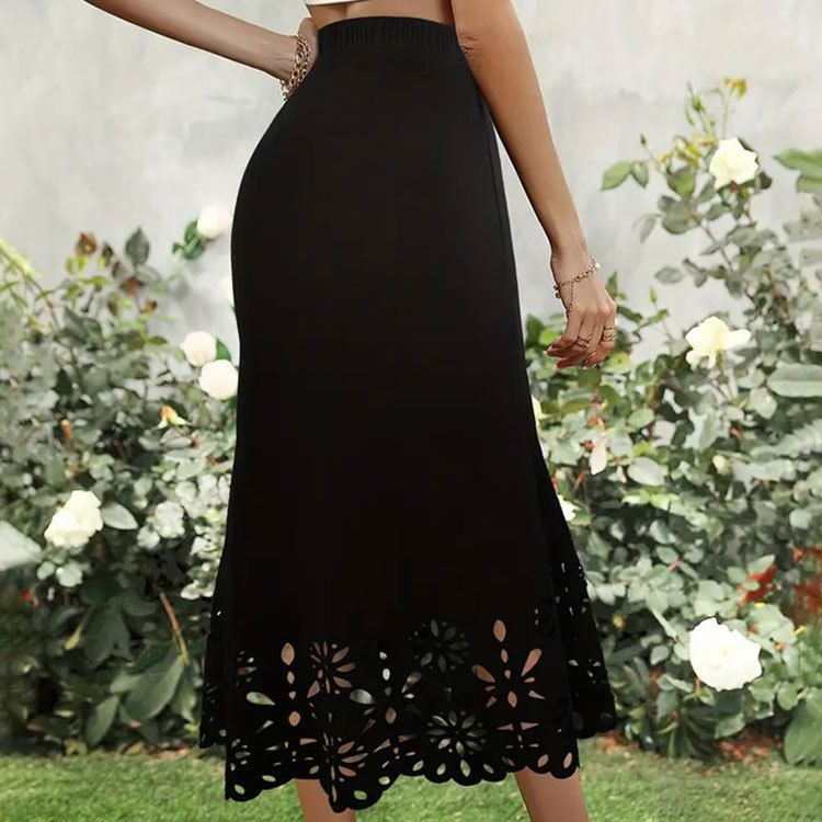 Vêtements pour femmes nouvelle jupe en queue de poisson en tricot élégant enveloppé dans la hanche jupe mi-longue en une seule pièce_voghion.com