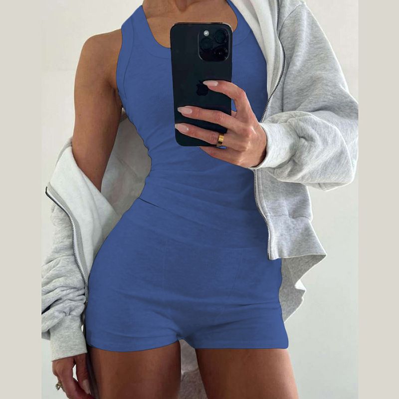 Damenbekleidung Herbstmode Lässig Rundhals Einfarbig Slim Fit I-förmige Weste Hohe Taille Shorts Anzug_voghion.com