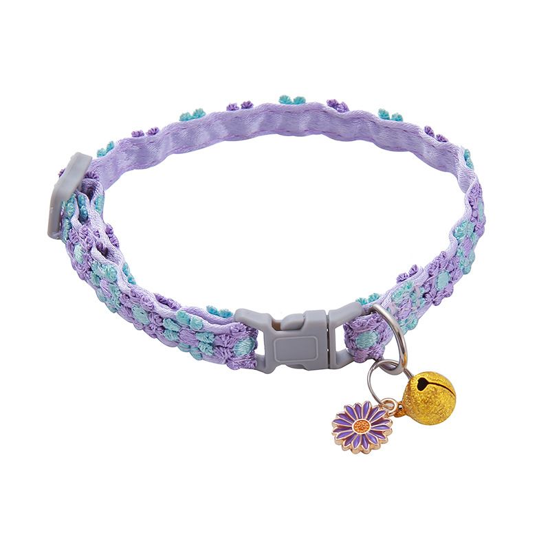 Collar para cachorro de gato con cascabel de flores de encaje colorido estilo Ins para mascotas_voghion.com