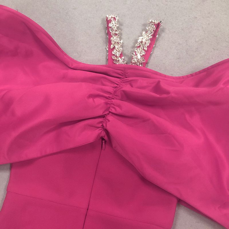 Robe de soirée élégante à dos nu et diamants noirs pour femme - Robe longue moulante à encolure haute_voghion.com