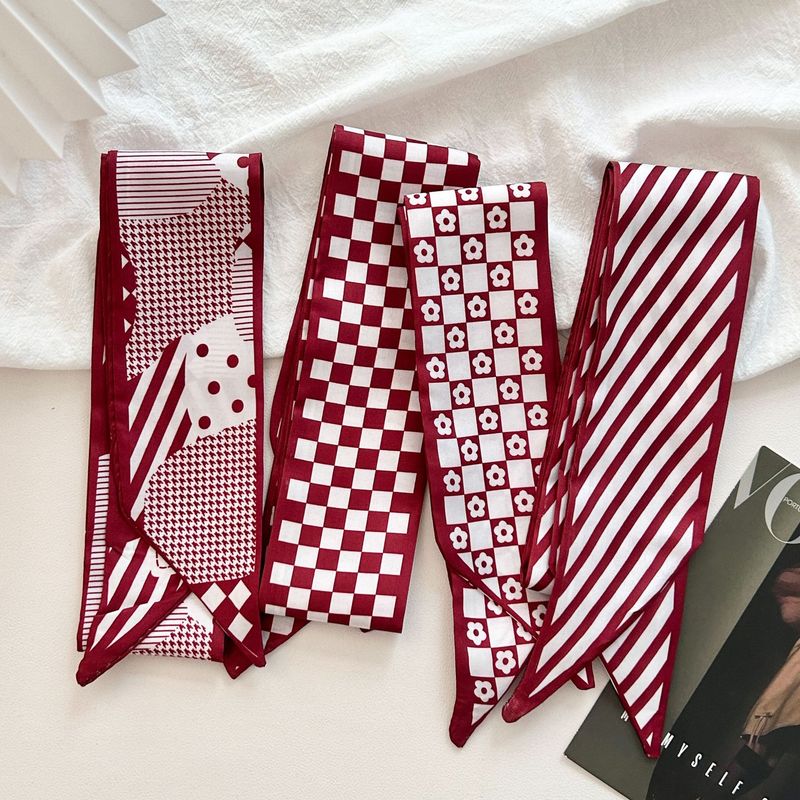 Sommer neuer rot gestreifter französischer minimalistischer dünner langer schmaler Haargummiband-Multifunktionshalsschal_voghion.com