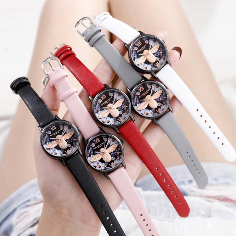 OB Little Bee Orologio al quarzo in stile cinese con conchiglia impermeabile e quadrante nero, stile letterario, stile studentessa_voghion.com