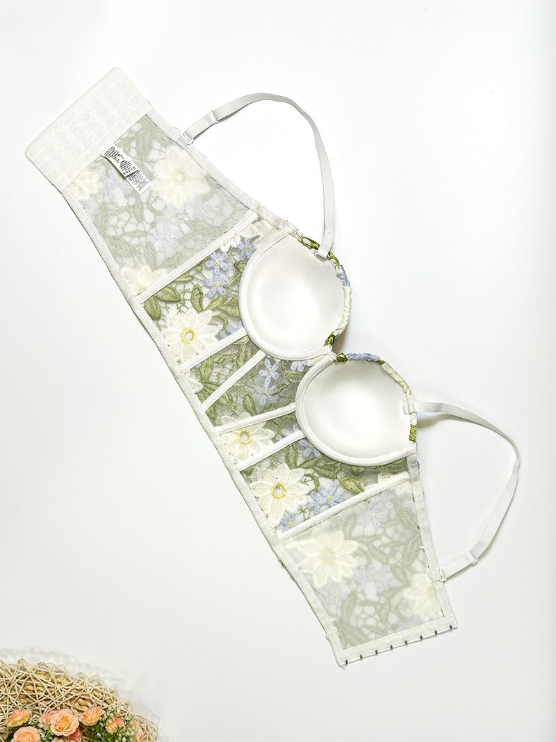 Women's Clothing Floral Small Fresh Lace Suspenders Inner Wear Sexy Mint Mambo Color Matching High End Outer Wear Bra Fishbone Bra_voghion.com