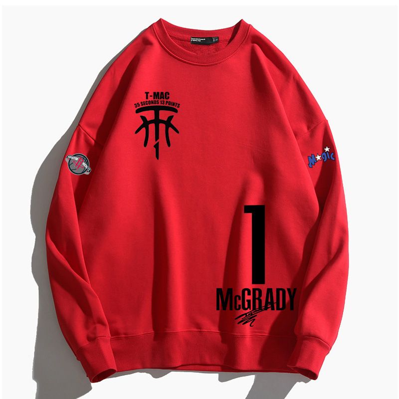 Maglietta lunga commemorativa da basket McGrady con cappuccio a scollo tondo, unisex, a maniche doppie, stampata, autunno/inverno, ampia_voghion.com