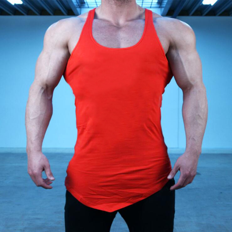 Muscular Men's Sports Running Pure Cotton Sweat-absorbing Irregular Hem Racerback Printed U-Neck Tank Top_voghion.com