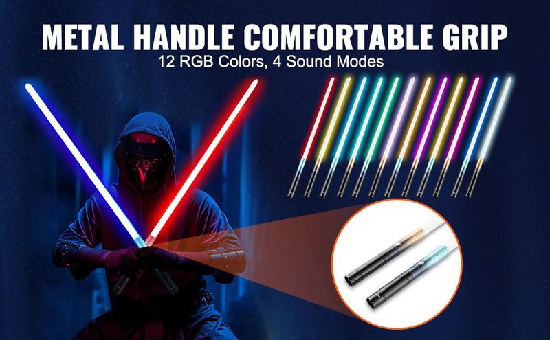Lightsaber 12 RGB Colors 4 Sounds Rechargeable FX Dueling Light Saber_voghion.com